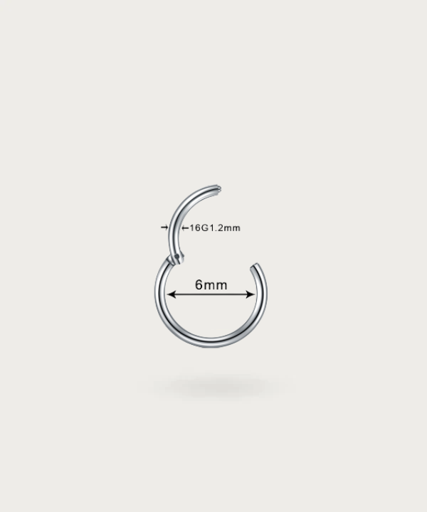 Close-up of the Paulina Forward Helix Hoop Piercing, dimensions measures