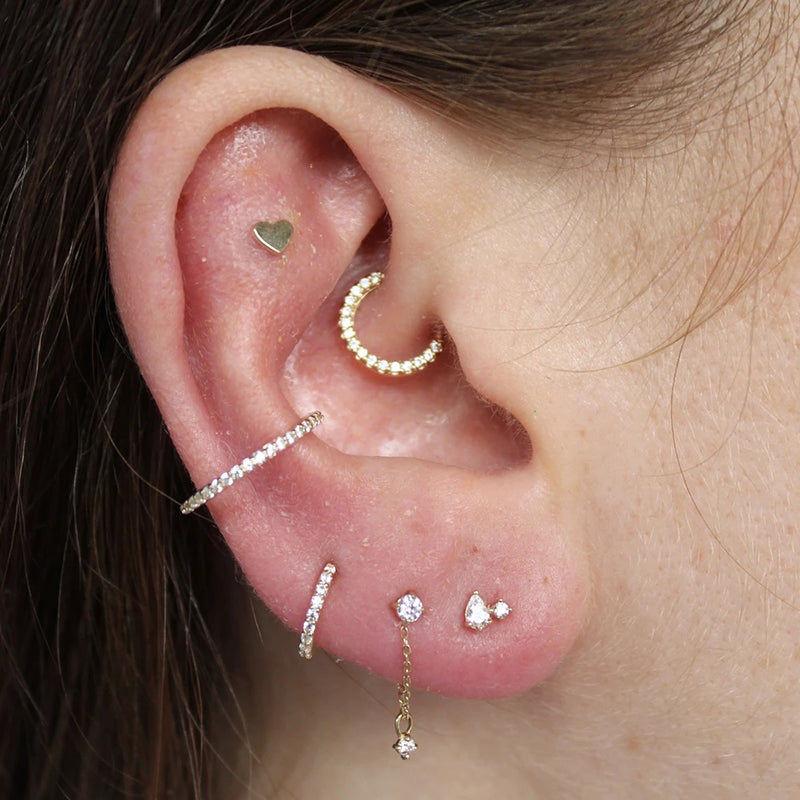 Earlobe Hoop Zircon Piercing - Female Wearing
