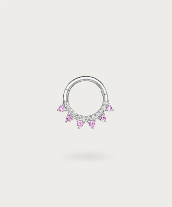 Gold hoop Earlobe piercing with embedded diamonds for women