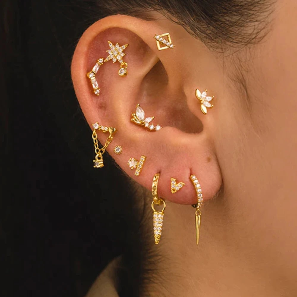 925 silver gold-plated Helix Piercing with Belkis floral design