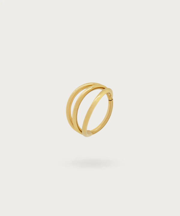 golden triple Earlobe hoop piercing