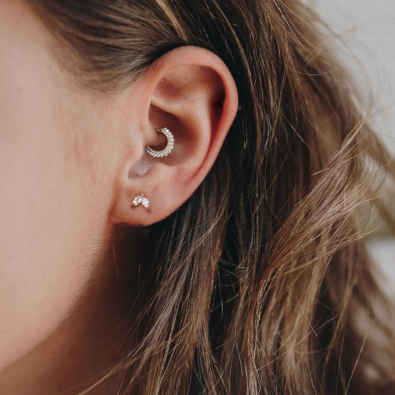 925 silver Snug Hoop Piercing, worn, showing its discreet and elegant silver style