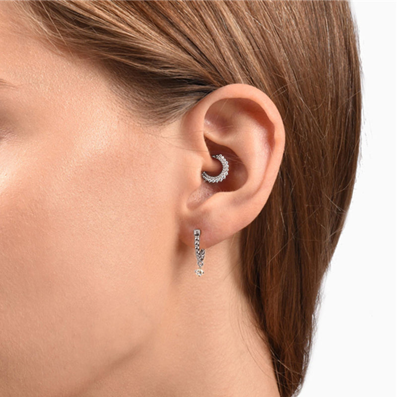 Earlobe Hoop Piercing worn, showing its discreet and elegant gold style
