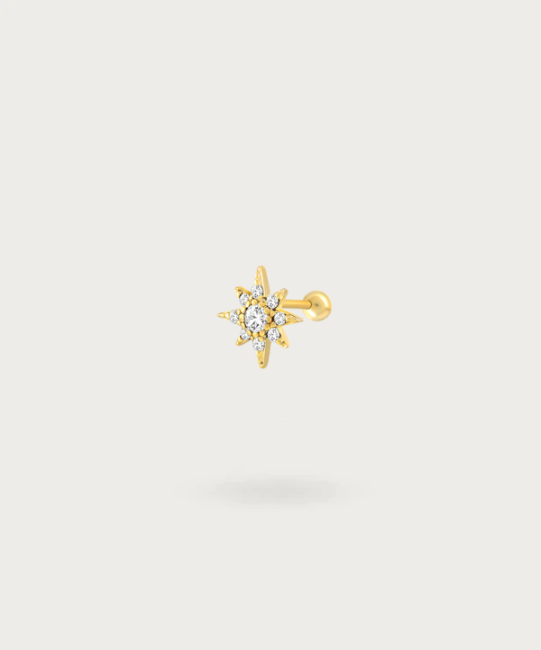 Close-up view of the Tragus Sun Piercing.