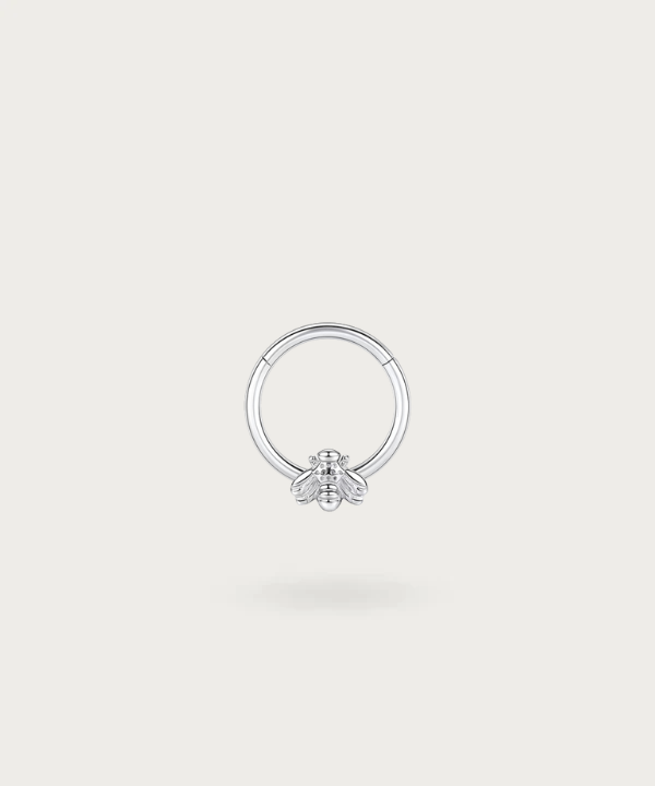 Silver titanium bee hoop piercing