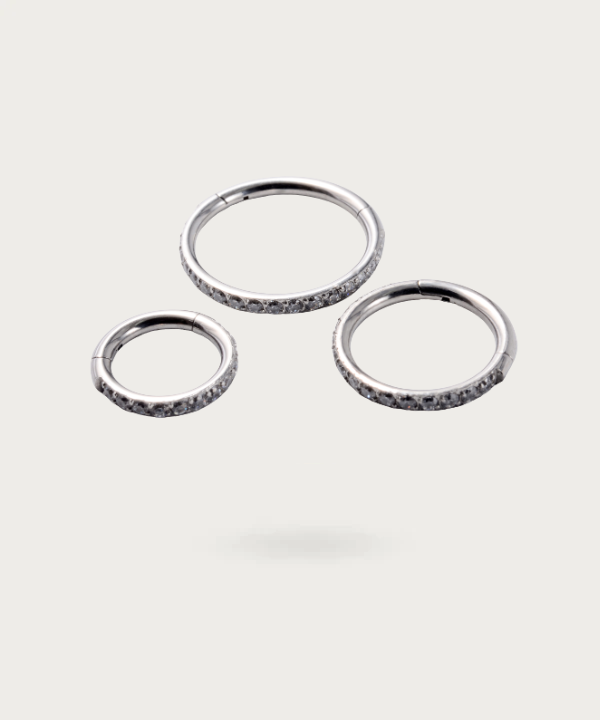 "Different sizes of Titanium Rook Hoop Piercing, side view"