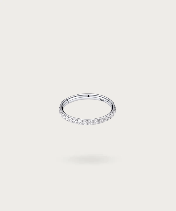 "Silver Titanium Rook Hoop Piercing on a white background"