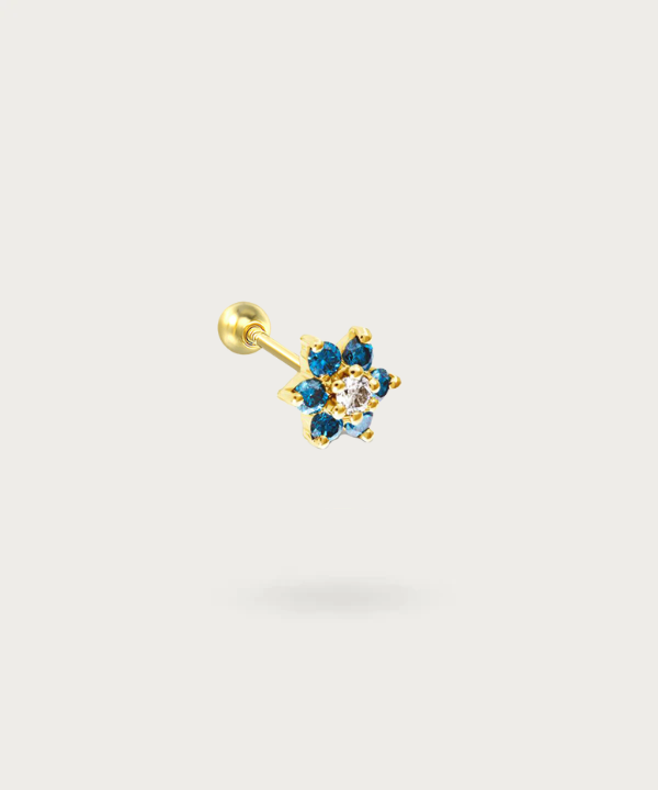 "Flat Flower and Zircons Piercing on white background"