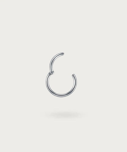 Close-up of the Paulina Helix Hoop Piercing, silver clicker