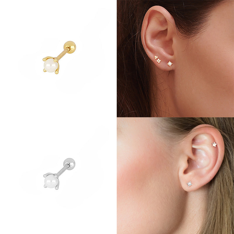 Elegant flat ear piercing presented on a woman