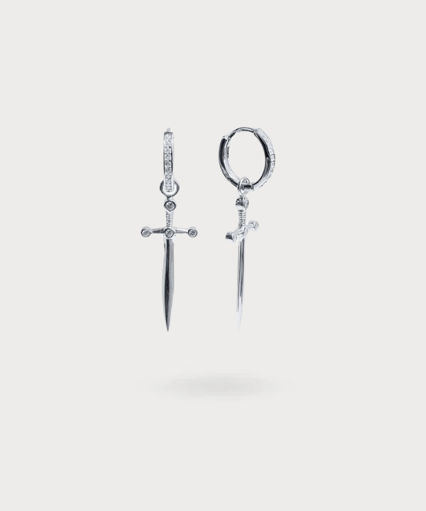 Haizea, silver sword earrings with sparkling zircons