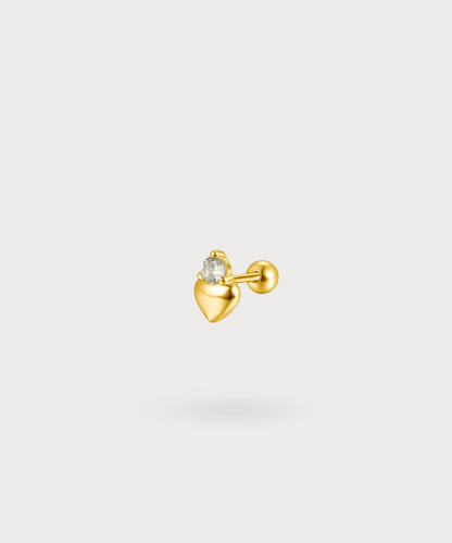 Maya  flat piercing in the shape of a heart with a brilliant zircon in gold, a unique and delicate piece

