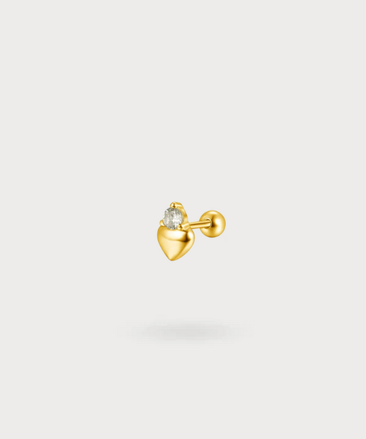 Maya  flat piercing in the shape of a heart with a brilliant zircon in gold, a unique and delicate piece

