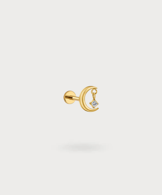 Giulia conch piercing in gold-tone titanium, moon with sparkling zircon pendant.

