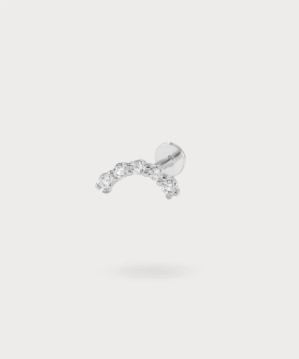 "Lourdes helix piercing in 925 silver, highlighting five radiant zircons."