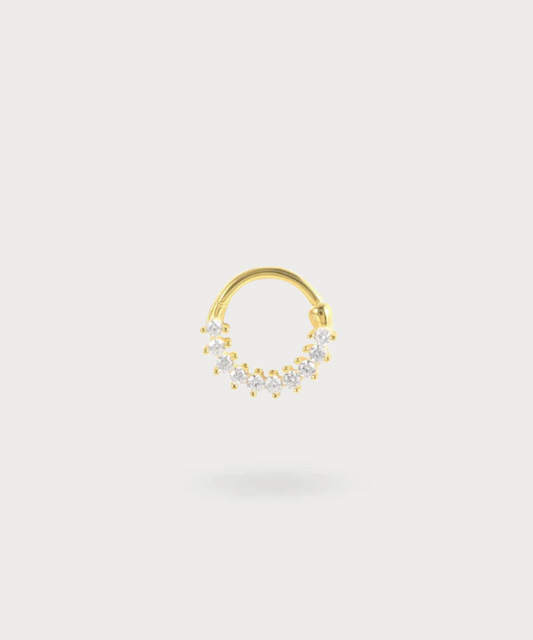 Adoración piercing ring in 925 sterling silver, gold-plated, adorned with sparkling zirconia.