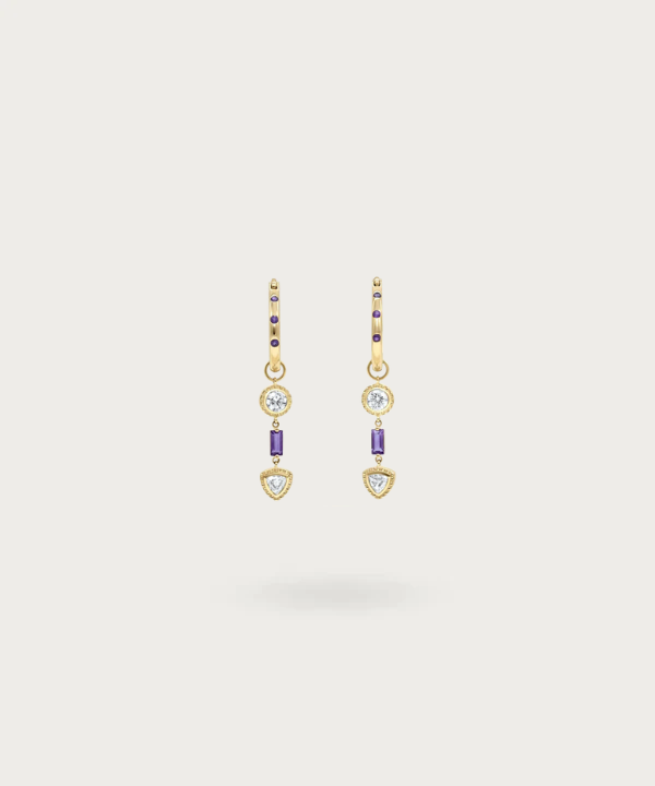 Elevate your style with Karla's hoop earrings, adorned with a mesmerizing blend of white and violet zirconia for a dazzling contrast.