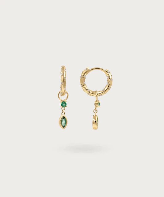Liza's 9mm sterling silver hoop earrings shimmer with white zirconia stones and eye-catching emerald green zirconia petals.