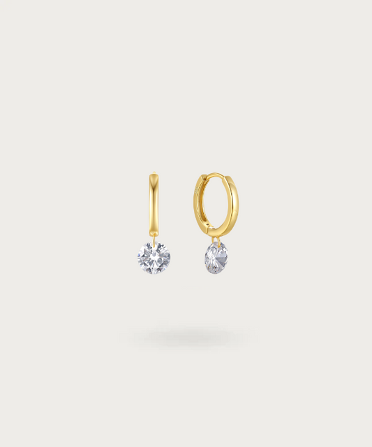 Elegant Vicenta silver hoop earrings with a dangling radiant zirconia.