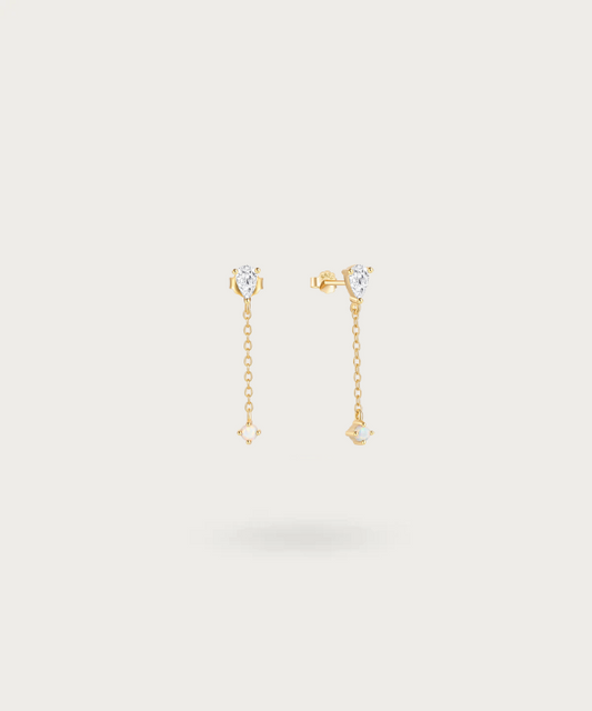 Long Earrings with Zirconia and Opal gold color
