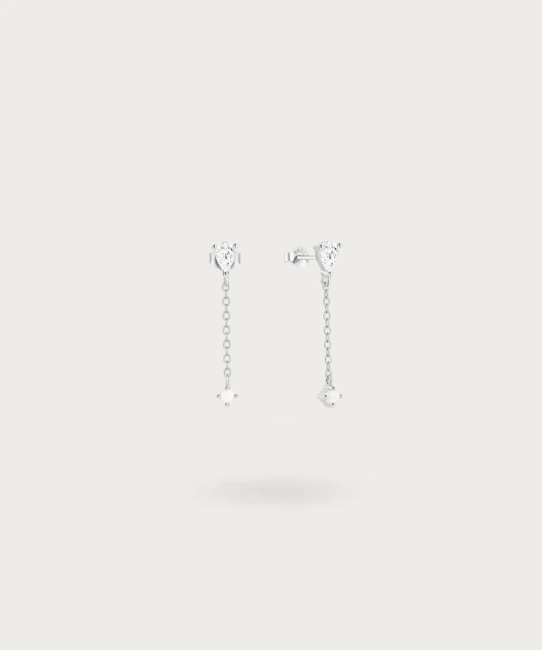 Sterling silver Long Earrings Zirconia and Opal