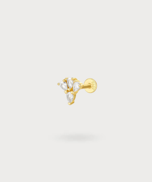 Lisa helix piercing with teardrop-cut zircons, available in gold and silver.

