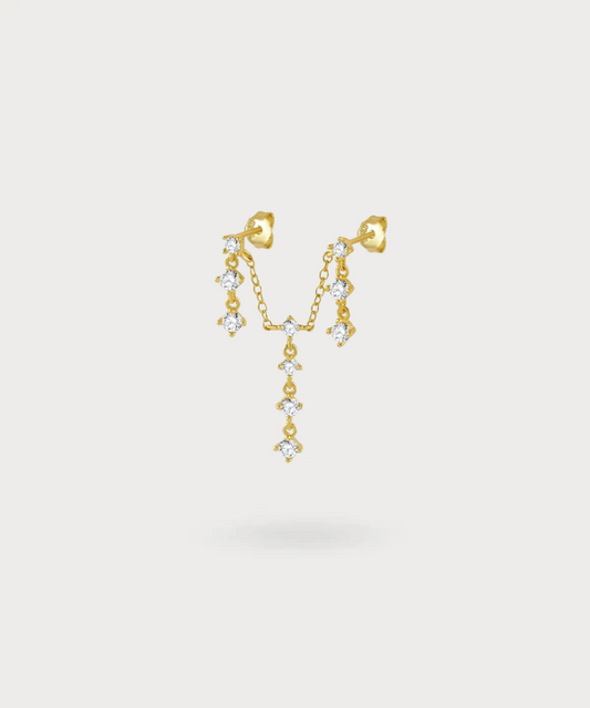 Oihana double earlobe piercing in gold with chain and zircons