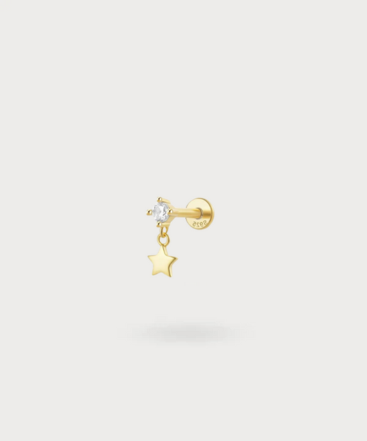 Leire tragus piercing with bright zircon and a hanging star