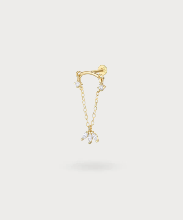 Miren earlobe piercing with teardrop zircons and elegant chains in gold or silver