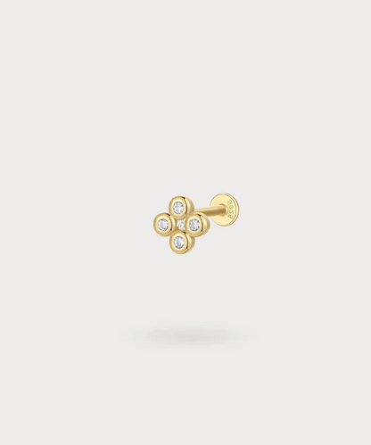 Elorri tragus piercing with four zircons, minimalist elegance in gold or silver