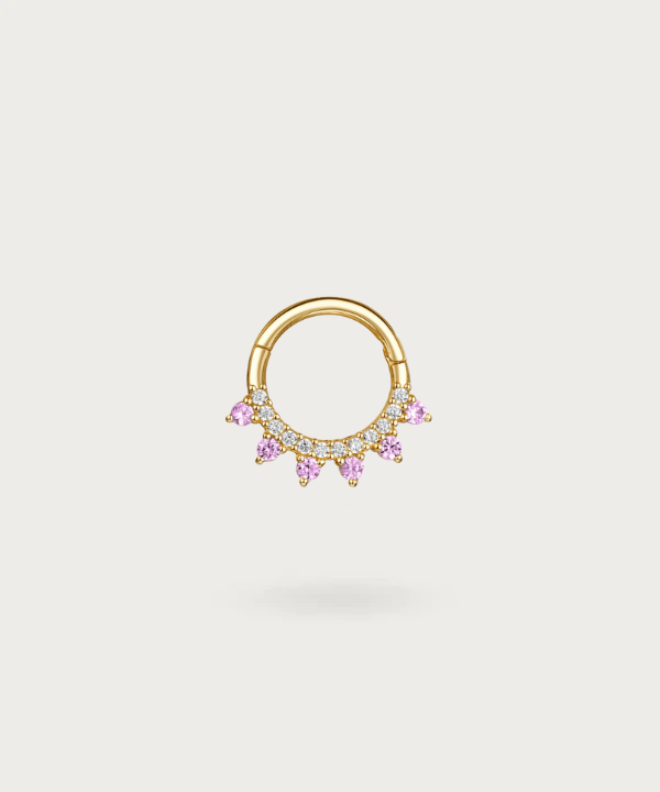 Gold hoop Helix piercing with embedded purple diamonds