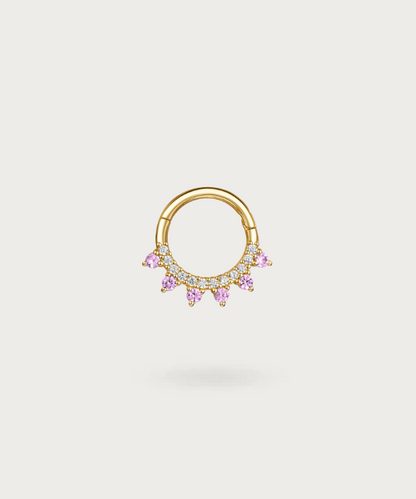 Gold hoop Helix piercing with embedded purple diamonds