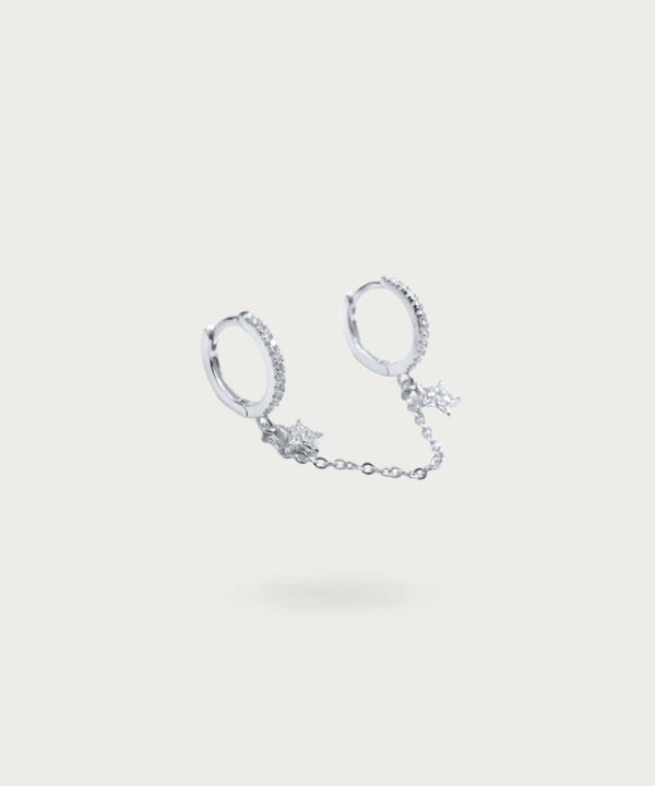 "Silver Ear Piercing Double Hoop Chain in a casual style."