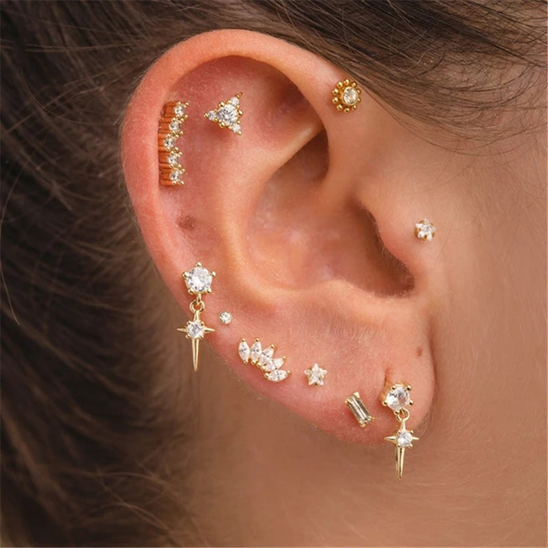 Conch Piercing with Zircon worn by a woman.