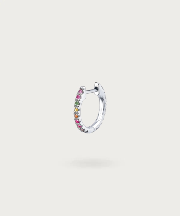 "Silver Colorful Daith Hoop in a casual look."