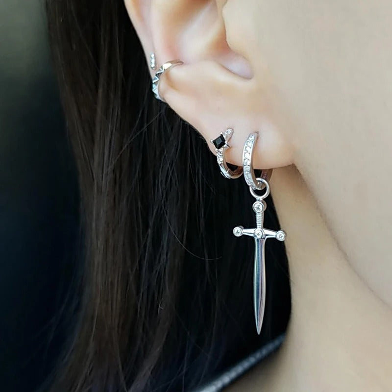 Bold elegance of the Haizea earrings, sword design