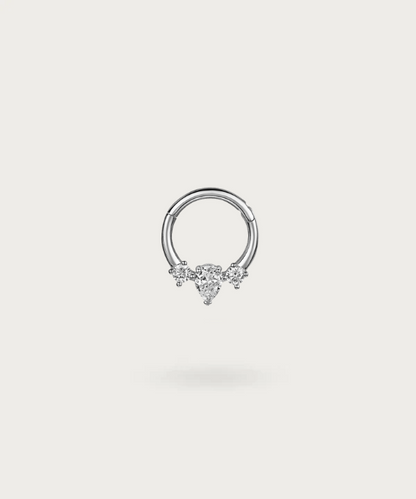 Details of the shiny zircons of the Helix Hoop Piercing.