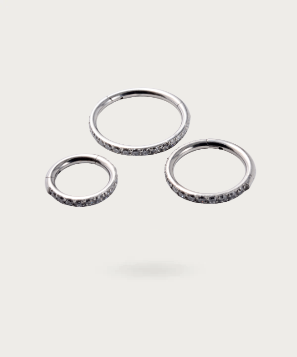 "Different sizes of Titanium Snug Hoop Piercing, side view"