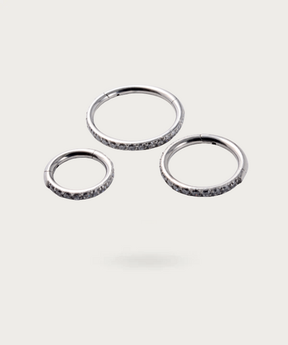 "Different sizes of Titanium Daith Hoop Piercing, side view"